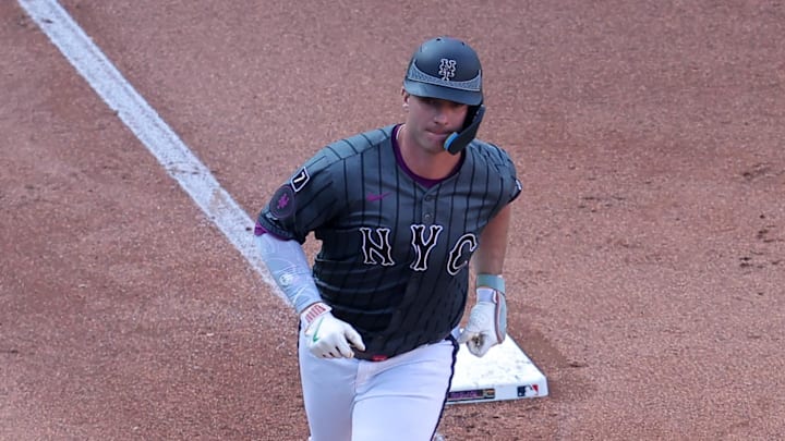 New York Mets first baseman Pete Alonso (20) rounds the bases after hitting a three run home run against the New York Yankees during the seventh inning at Citi Field on July 5.
