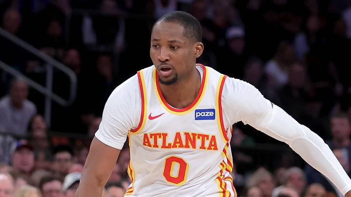 Atlanta Hawks forward Jonathan Kuminga (0) controls the ball against New York Knicks guard Jalen Brunson (11) during the fourth quarter of game two of the first round of the 2026 NBA Playoffs at Madison Square Garden on April 20, 2026