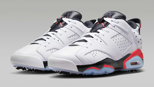 Black and white Air Jordan golf shoes.
