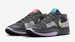 Side view of Ja Morant's black and purple Nike sneakers.