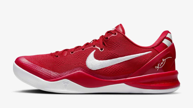 Kobe Bryant's red and white Nike sneakers.