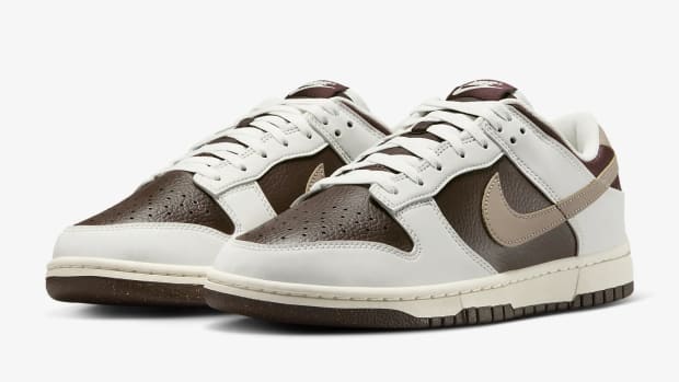 Brown and white Nike sneakers.