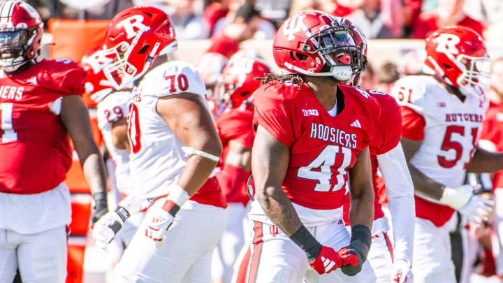 Indiana's Lanell Carr Jr. (41) during the first half of the Indiana versus Rutgers football game at Memorial Stadium on Saturday, Oct. 21. 2023.