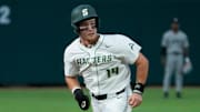 Stetson's Drew Wyers rounds the bases heading for home to score during a game with Eastern Kentucky at Melching Field in DeLand, Tuesday, May 23, 2023.
