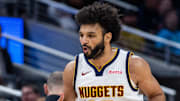 Dec 3, 2025; Indianapolis, Indiana, USA; Denver Nuggets guard Jamal Murray (27) celebrates a made basket in the second half against the Indiana Pacers at Gainbridge Fieldhouse.