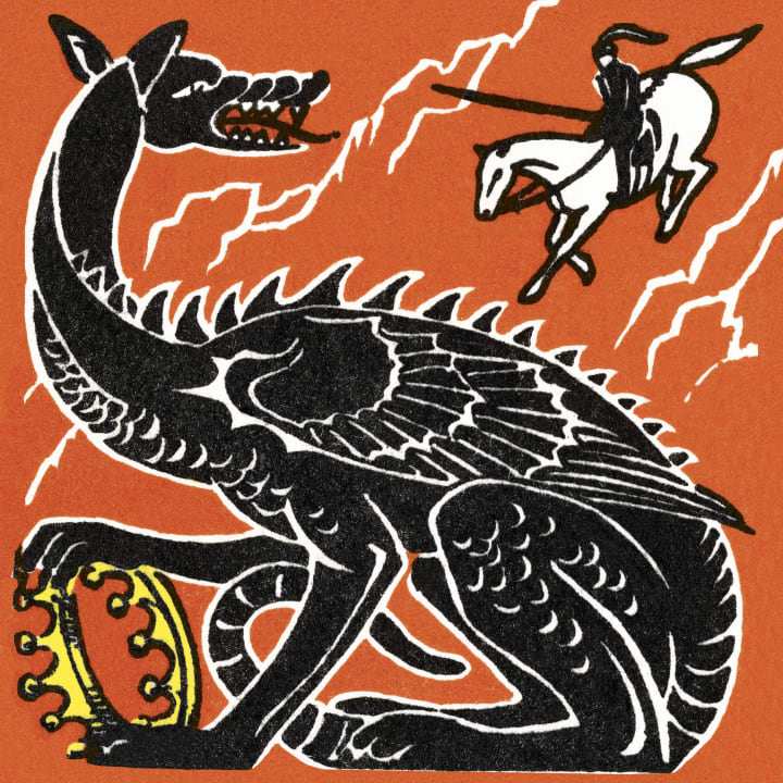 Illustration of a dragon and a knight