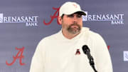 Alabama defensive coordinator Kane Wommack at Monday press conference before South Carolina