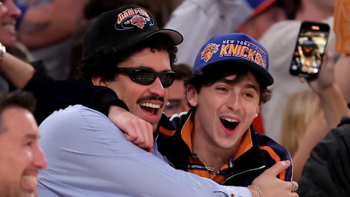 Timothée Chalamet has become a staple at Knicks games alongside a myriad of other celebrities like Bad Bunny Timothée Chalamet has become a staple at Knicks games alongside a myriad of other celebrities like Bad Bunny