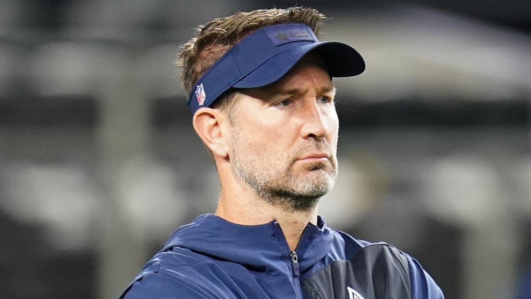 Dec 14, 2025; Arlington, Texas, USA; Dallas Cowboys head coach Brian Schottenheimer before a game against the Minnesota Vikings at AT&T Stadium. Mandatory Credit: Raymond Carlin III-Imagn Images