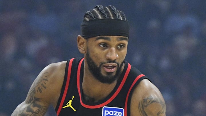 Atlanta Hawks guard Nickeil Alexander-Walker (7) brings the ball up court against the Cleveland Cavaliers in the first quarter at Rocket Arena on April 8, 2026. 