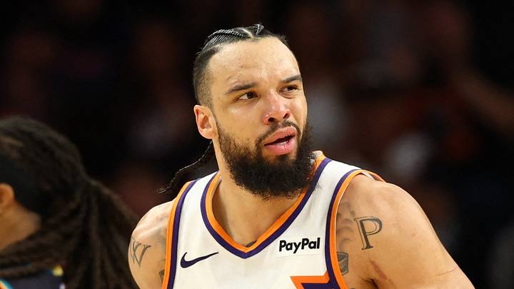 Phoenix, Arizona, USA; Phoenix Suns forward Dillon Brooks (3) reacts against the Detroit Pistons in the second half at Mortgage Matchup Center on Jan 29, 2026.
