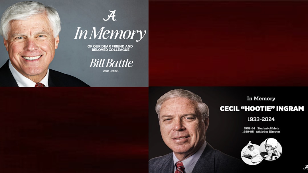 Former Alabama athletic directors Bill Battle and Cecil "Hootie" Ingram. | Images via @UA_Athletics on Twitter