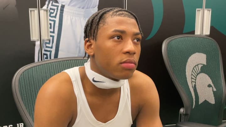 Michigan State guard Jeremy Fears Jr. speaks to the media after a win over Colgate on Nov. 3, 2025. Michigan State guard Jeremy Fears Jr. speaks to the media after a win over Colgate on Nov. 3, 2025.