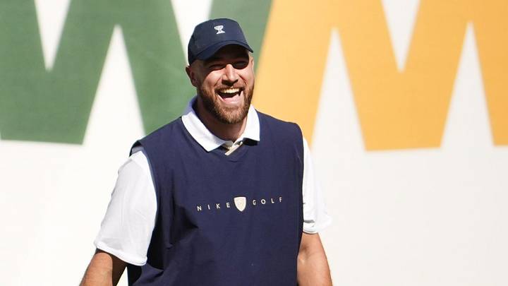 Kansas City Chiefs star Travis Kelce smiles after making a birdie on the 16th hole during the Annexus Pro-Am at the WM Phoenix Open on Feb. 4, 2026, at TPC Scottsdale.