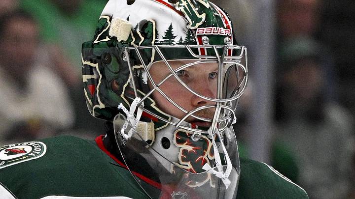 Apr 9, 2026; Dallas, Texas, USA; Minnesota Wild goaltender Filip Gustavsson (32) faces the Dallas Stars attack during the game between the Stars and the Wild at American Airlines Center. Mandatory Credit: Jerome Miron-Imagn Images