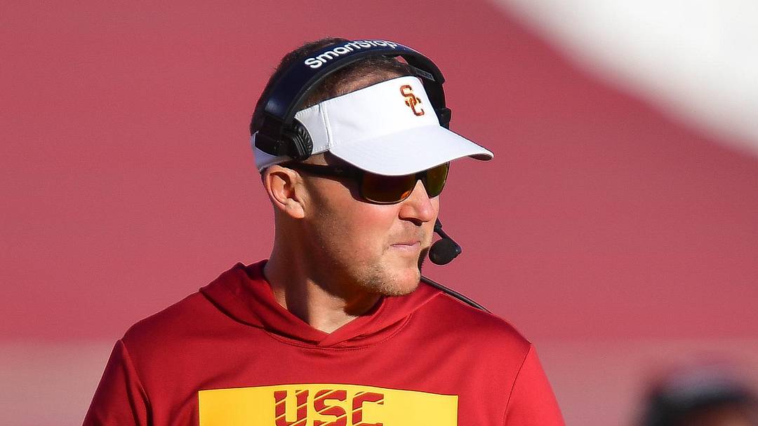 Nov 16, 2024; Los Angeles, California, USA; Southern California Trojans head coach Lincoln Riley watches game action against the Nebraska Cornhuskers during the second half at the Los Angeles Memorial Coliseum. Mandatory Credit: Gary A. Vasquez-Imagn Images