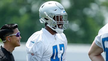Lions linebacker Jalen Reeves-Maybin watches practice during minicamp at in Allen Park on Wednesday, June 7, 2023.