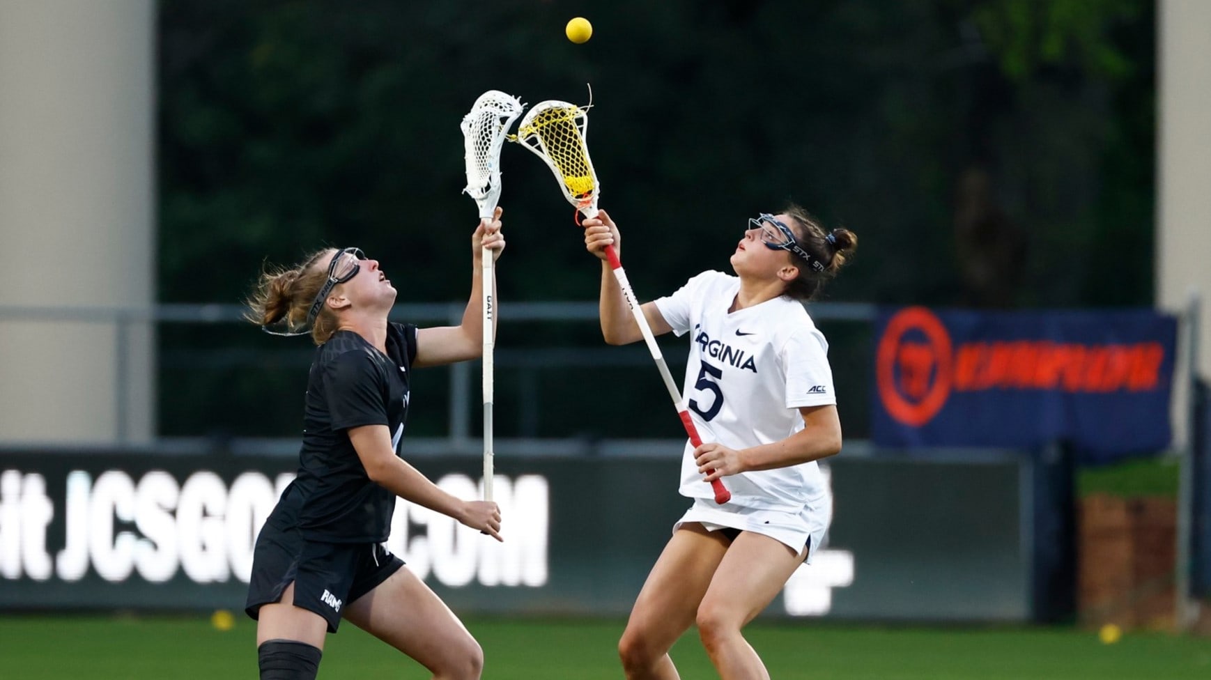 Kate Galica wins a draw control during the Virginia women's lacrosse game against VCU at Klockner Stadium.