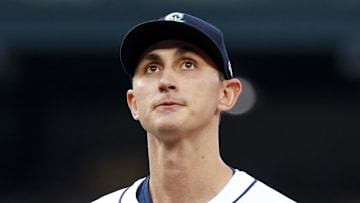 Seattle Mariners pitcher George Kirby reacts during a game against the Athletics on Aug. 23 at T-Mobile Park.