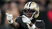 New Orleans Saints wide receiver Rashid Shaheedcelebrates after a play against the New York Giants.
