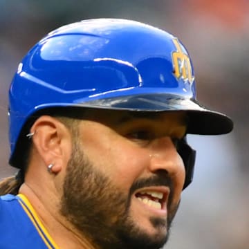 Seattle Mariners third baseman Eugenio Suarez (28) runs the bases after hitting a double against the Texas Rangers during the fourth inning at T-Mobile Park on July 31. 