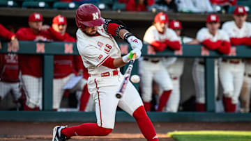 Cayden Brumbaugh makes contact on pitch for a double. 