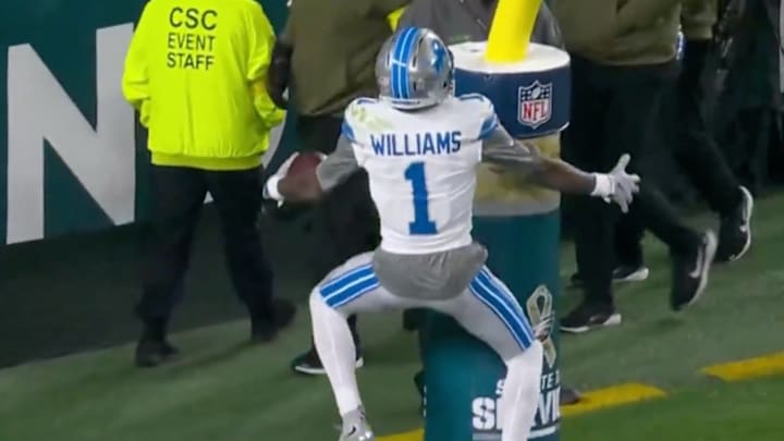 Jameson Williams was very excited to score agains the Eagles. 