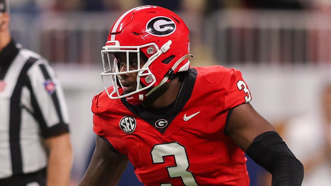 Nov 28, 2025; Atlanta, Georgia, USA; Georgia Bulldogs linebacker CJ Allen (3) in action against the Georgia Tech Yellow Jackets in the fourth quarter at Mercedes-Benz Stadium. Mandatory Credit: Brett Davis-Imagn Images
