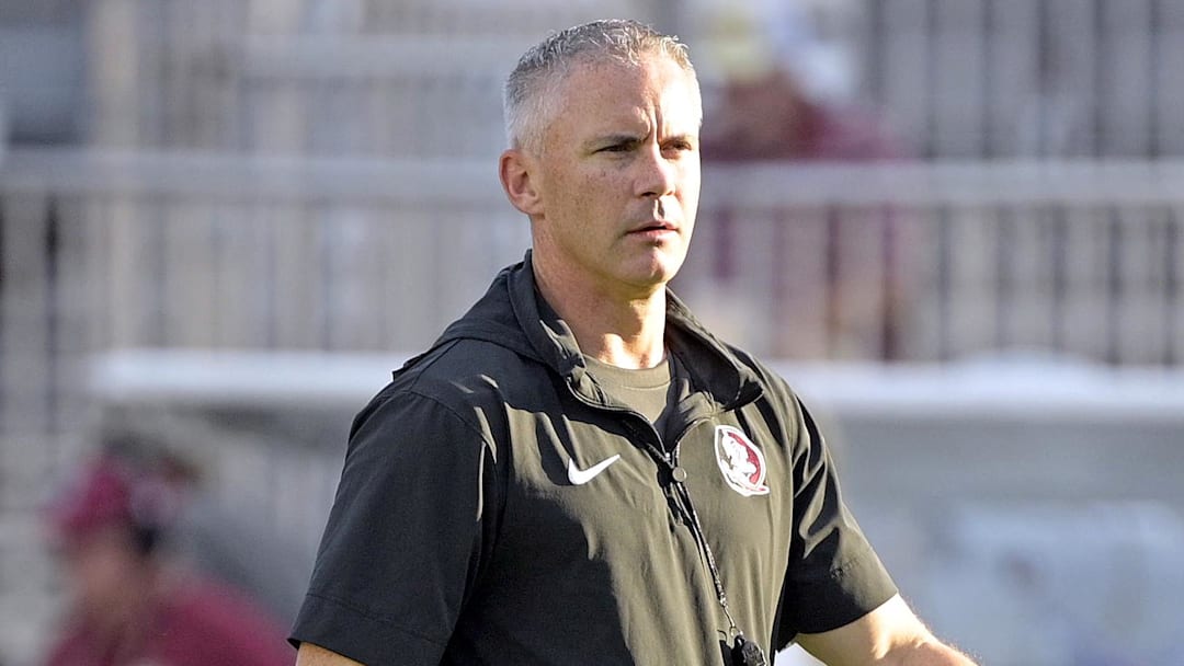 Sep 2, 2024; Tallahassee, Florida, USA; Florida State Seminoles head coach Mike Norvell before the game against the Boston College Eagles at Doak S. Campbell Stadium. Mandatory Credit: Melina Myers-Imagn Images