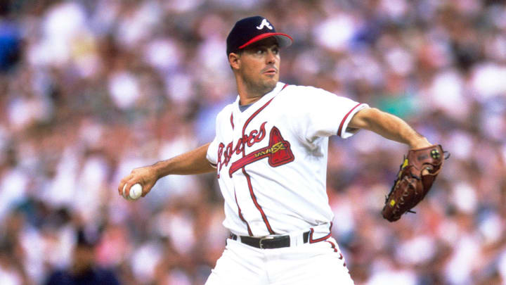 Greg Maddux pitching during the 1998 MLB All-Star Game at Coors Field. 