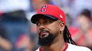 Cleveland Guardians relief pitcher Emmanuel Clase (48) reacts after giving up a run on a wild pitch during the ninth inning against the Detroit Tigers at Progressive Field on July 6. 