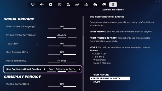 Fortnite options menu