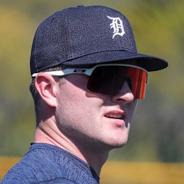 Tigers prospect Kevin McGonigle during spring training at TigerTown in Lakeland, Florida, on Thursday, Feb. 22, 2024.