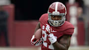 Nov 23, 2013; Tuscaloosa, AL, USA;  Alabama Crimson Tide running back Derrick Henry (27) carries the ball up the field against the Chattanooga Mocs during the second  quarter at Bryant-Denny Stadium. Mandatory Credit: John David Mercer-Imagn Images