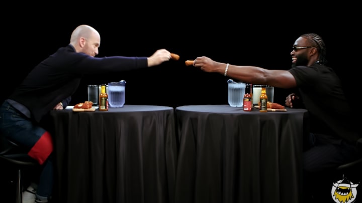 Jaylen Brown and Sean Evans on 'Hot Ones' Jaylen Brown and Sean Evans on 'Hot Ones'