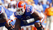 September 19, 2009; Gainesville FL, USA; Florida Gators offensive lineman Maurkice Pouncey (56) gets ready to snap the ball during the first half against the Tennessee Volunteers  at Ben Hill Griffin Stadium. Mandatory Credit: Kim Klement-Imagn Images