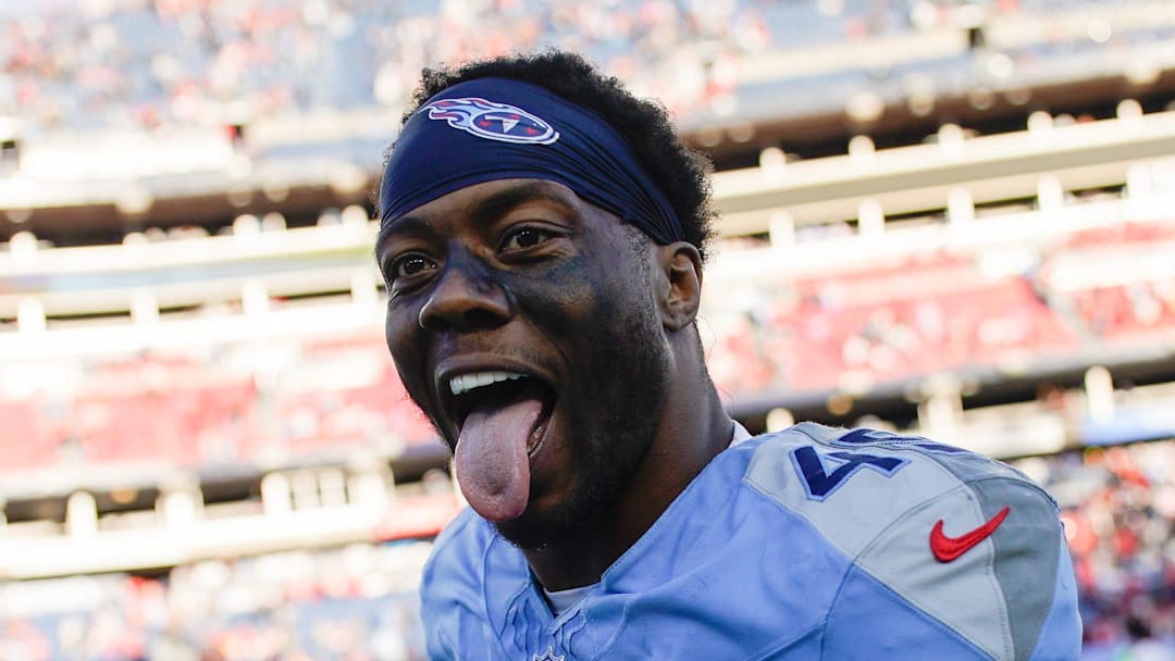 Tennessee Titans linebacker Arden Key celebrates the victory over the Kansas City Chiefs
