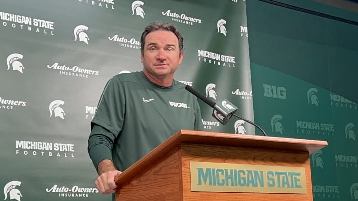 Michigan State head coach Jonathan Smith during Monday's press conference.