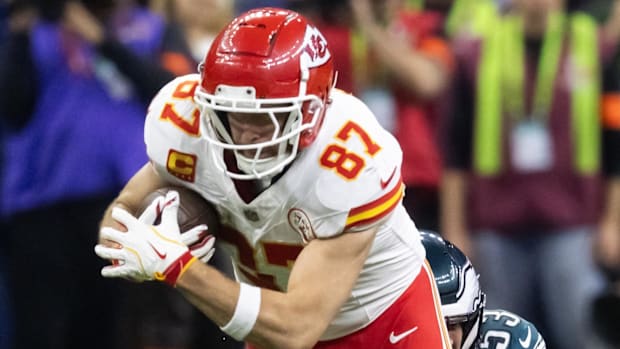 Chiefs TE Travis Kelce has seen his draft stock fall compared to last season. His ADP is now 62.0 based on FantasyPros data.