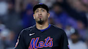 May 30, 2025; New York City, New York, USA; New York Mets relief pitcher Edwin Diaz (39) reacts after getting the last out of the game against the Colorado Rockies at Citi Field. Mandatory Credit: Brad Penner-Imagn Images