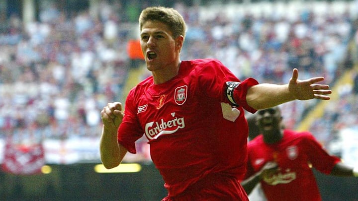 Steven Gerrard celebrates scoring in the 2006 FA Cup final.
