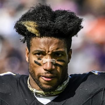 Oct 26, 2025; Baltimore, Maryland, USA;  Baltimore Ravens cornerback Marlon Humphrey (44) on the field during the game against the Chicago Bears at M&T Bank Stadium. Mandatory Credit: Tommy Gilligan-Imagn Images