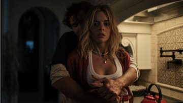 Ray Nicholson as Paul Duerson and Samara Weaving as Sofia in Borderline