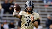 Apr 19, 2025; Boulder, CO, USA; Colorado Buffaloes quarterback Kaidon Salter (3) during the spring game at Folsom Field. Mandatory Credit: Isaiah J. Downing-Imagn Images
