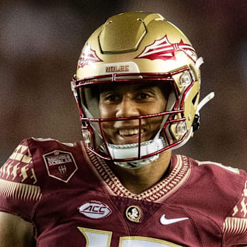 Florida State Seminoles quarterback Jordan Travis (13) smiles after securing a first down. The Florida State Seminoles defeated the Boston College Eagles 44-14 at Doak Campbell Stadium on Saturday, Sept. 24, 2022.

Fsu V Boston College Second029