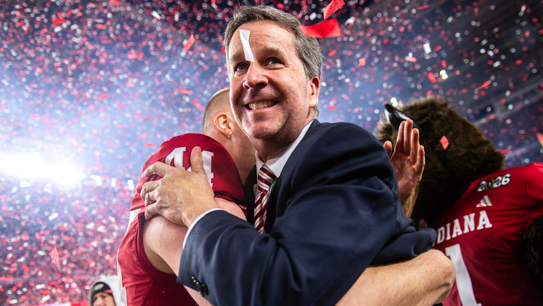 Indiana University Vice President and Director of Intercollegiate Athletics Scott Dolson celebrates after the College Football Playoff National Championship college football game at Hard Rock Stadium in Miami Gardens on Monday, Jan. 19, 2026.