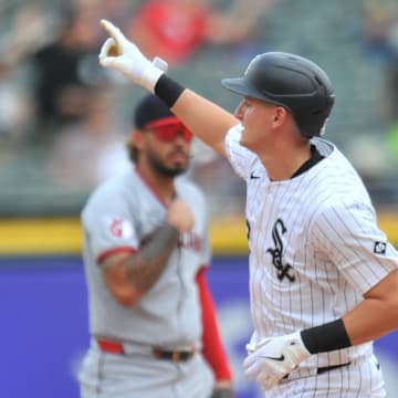 Chicago White Sox shortstop Colson Montgomery (12) rounds the bases after hitting a solo home run against the Cleveland Guardians at Rate Field. 