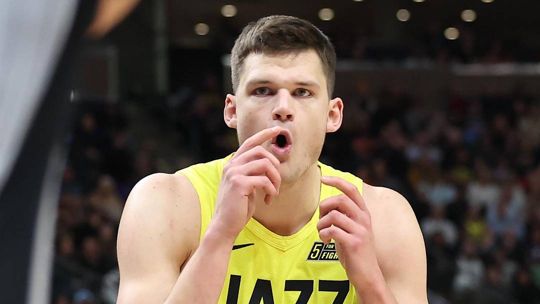 Feb 28, 2023; Salt Lake City, Utah, USA; Utah Jazz center Walker Kessler (24) reacts to play with the San Antonio Spurs in the second half at Vivint Arena. Mandatory Credit: Rob Gray-Imagn Images
