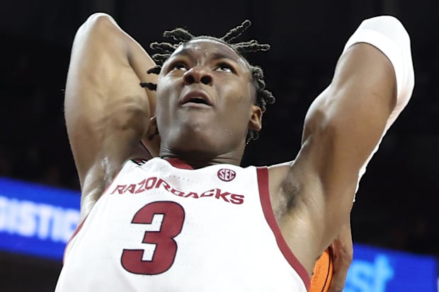Arkansas forward Adou Thiero goes up for a dunk in the second half against Pacific.