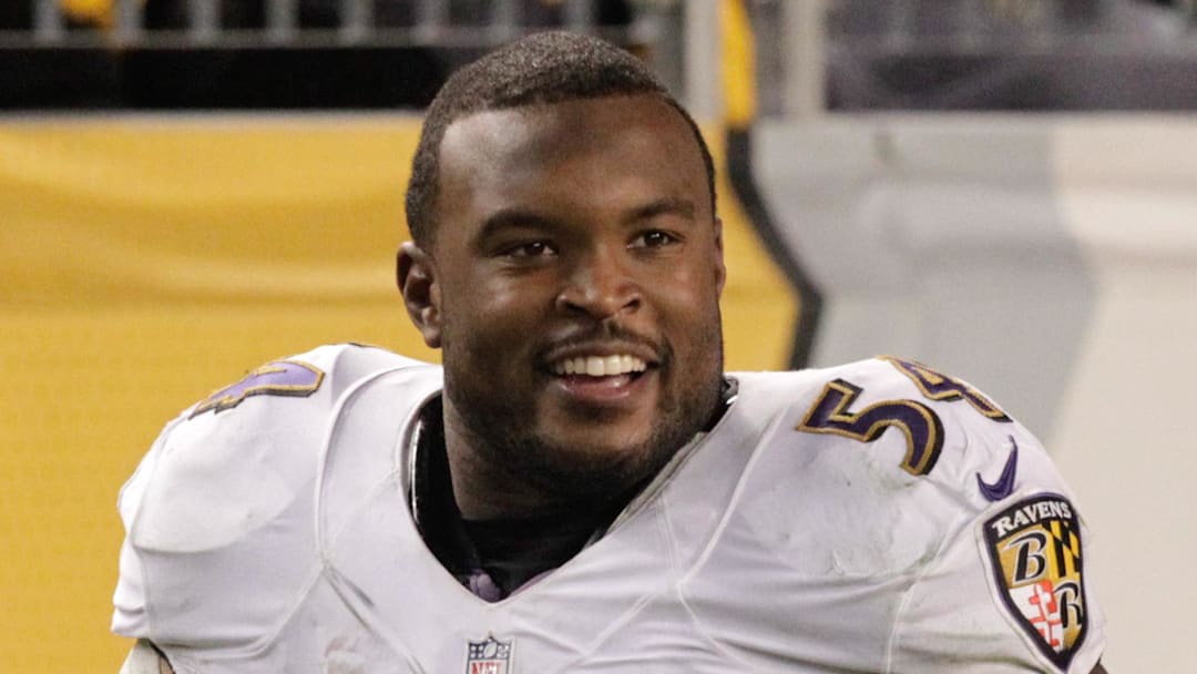 Baltimore Ravens inside linebacker Zach Orr reacts on the sidelines against the Pittsburgh Steelers at Heinz Field. 